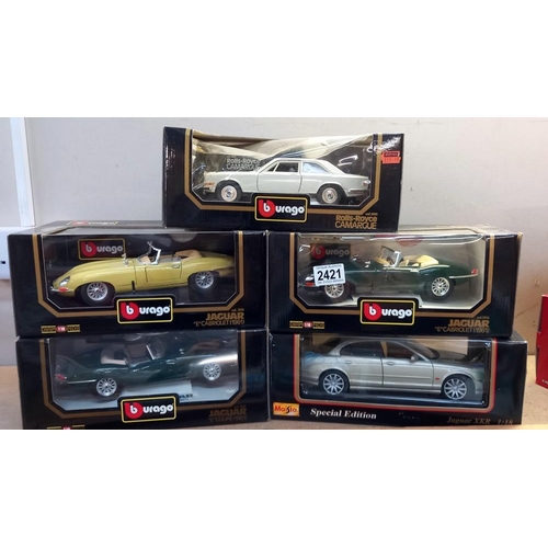 2421 - 4 x Burago 1/18 Jaguar e-type & Rolls Royce & Maisto Jaguar XKR