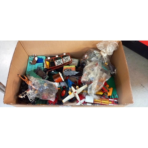 2471 - A large box of mixed play worn diecast & Plastic including , Dinky & Corgi