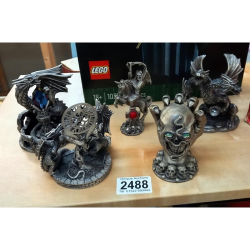 2488 - 5 Myth & Magic Pewter dragon figures