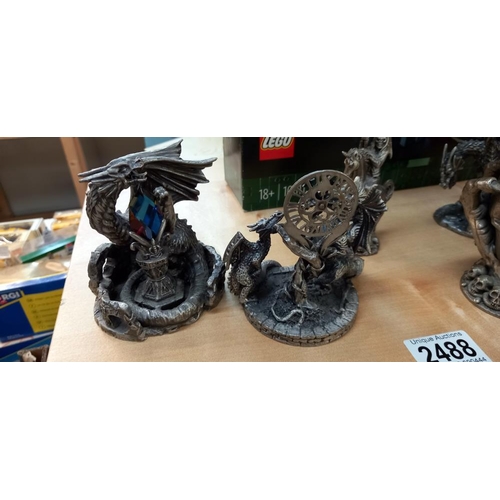 2488 - 5 Myth & Magic Pewter dragon figures