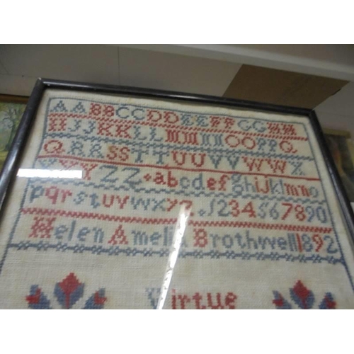 1157 - An early framed and glazed sampler.