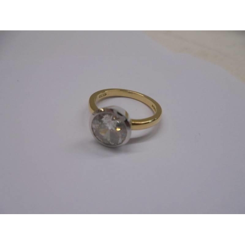 1208 - Certificated 18ct yellow gold and platinum solitaire ring bezel-set with a transitional cut natural ... 