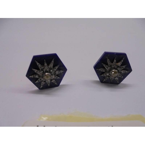 1222 - Pair of silver gilt octagonal lapis lazuli cufflinks set with star, yellow rose-cut and further rose... 