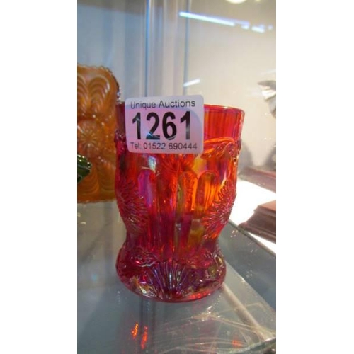 1261 - Four pieces of carnival glass.