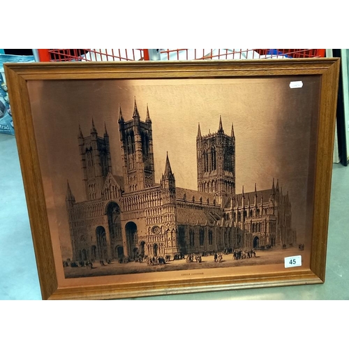 45 - A large copper plate engraving of Lincoln Cathedral 61 x 49cm COLLECT ONLY