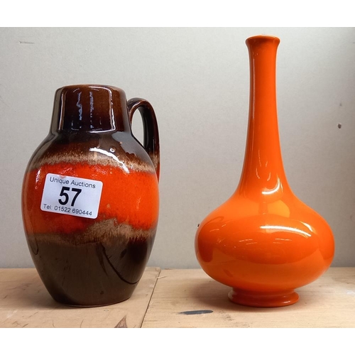 57 - A Carlton ware orange glazed onion spill vase height 19cm & A West German pottery vase height 16.5cm... 