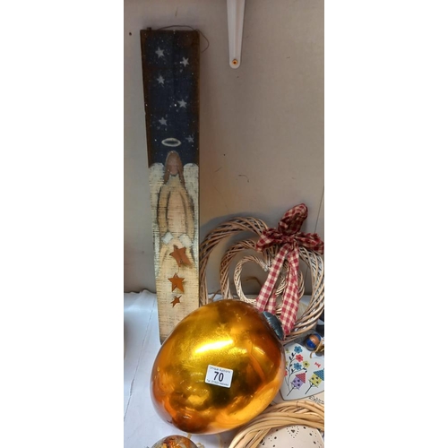 70 - A large gilded glass Christmas tree decoration, length 26cm & Other Christmas items COLLECT ONLY