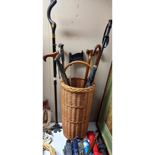 71 - A Wicker stick basket, sticks & umbrellas COLLECTION ONLY