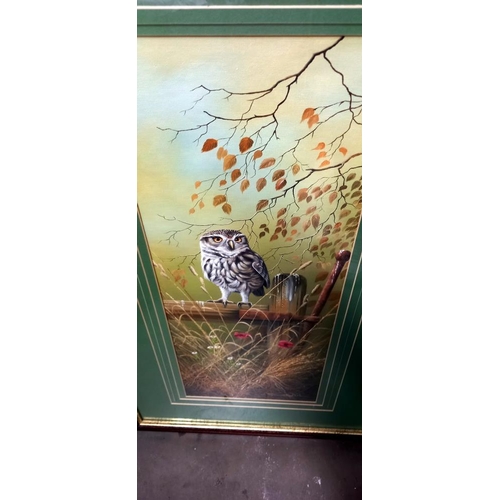 72 - A large framed print of an owl COLLECT ONLY