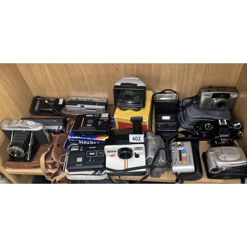 402 - Good selection of instant cameras, a poloroid camera, GB Kershaw 110, a Ricoh KR-10 plus others