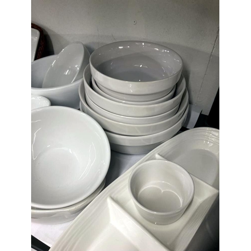 415 - 19 items of white crockery dishes, 4 with basket trays under