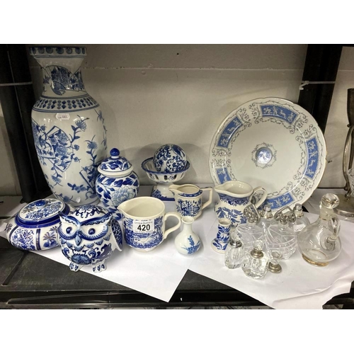 420 - Vase, Ginger jar, Pots, an owl, 6 scent bottles and a Coalport Revelry plate