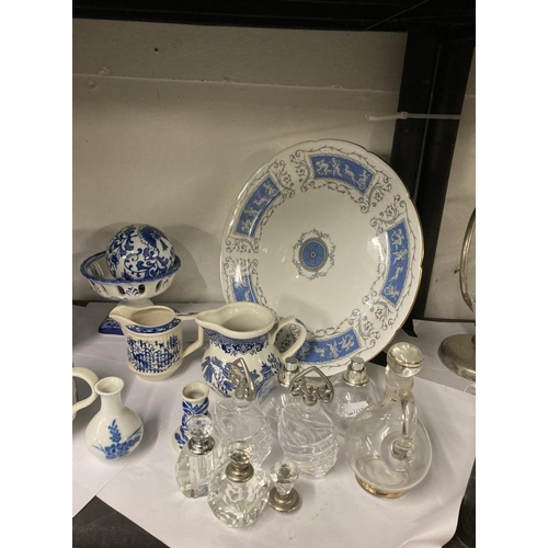 420 - Vase, Ginger jar, Pots, an owl, 6 scent bottles and a Coalport Revelry plate