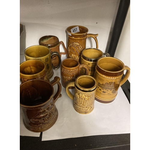 457 - Collection of 9 Stone ware tankards