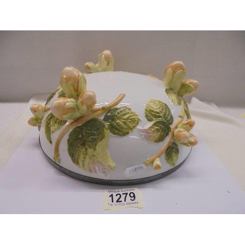 1279 - A ceramic bowl featuring oak leaves and acorns with plated rim, 28 cm diameter.