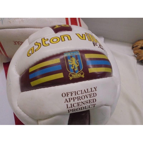 1302 - A signed Aston Villa 1990/01 season football, A signed Wigan Rugby league ball and a Wigan tie.