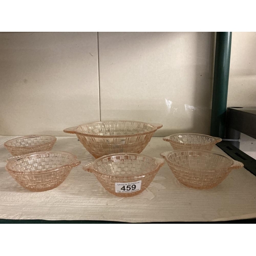 459 - A set of 6 peach coloured vintage glass dishes