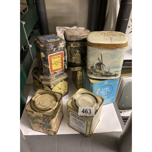 463 - A collection of 8 Taylors and other vintage tea caddy tins