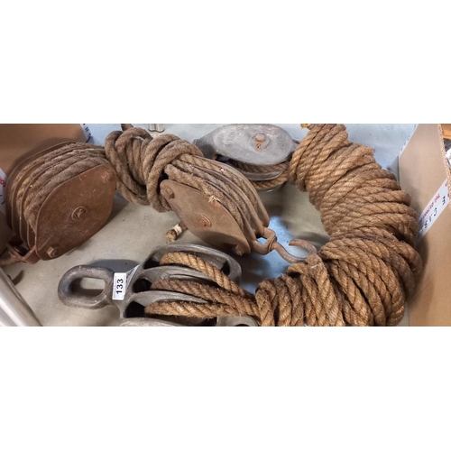 133 - 2 sets of rope pulleys (Block & Tackle) COLLECT ONLY