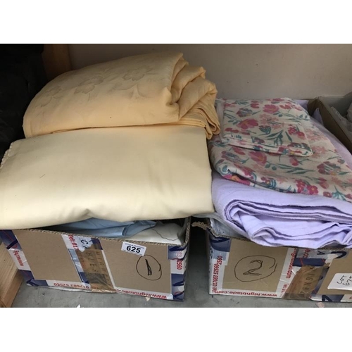 625 - Two boxes of sheets and duvets