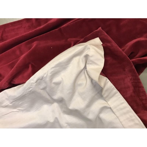 635 - Pair of red velvet curtains (lined)