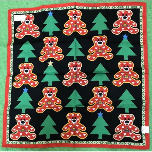 665 - Rare Vivienne Westwood Mini scarf / handkerchief with bears and Christmas trees