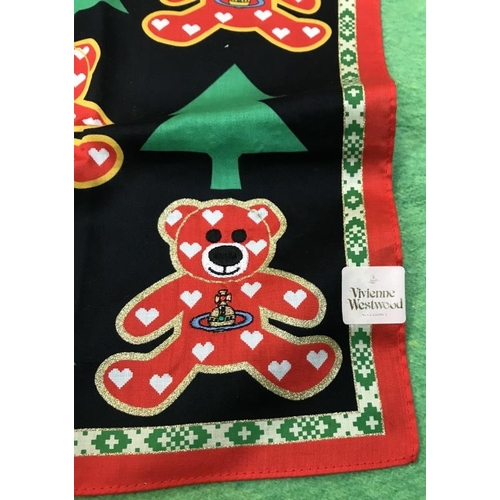 665 - Rare Vivienne Westwood Mini scarf / handkerchief with bears and Christmas trees