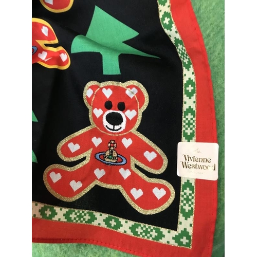 665 - Rare Vivienne Westwood Mini scarf / handkerchief with bears and Christmas trees