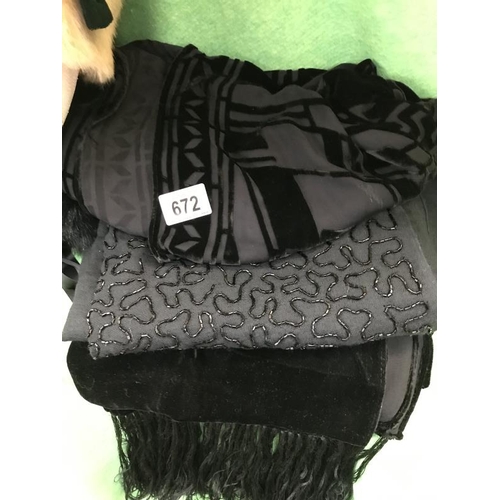 672 - A quantity of scarf and ladies velvet hat