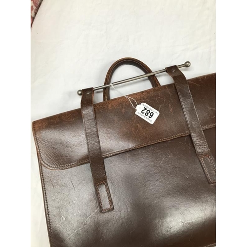 682 - Leather bag with unique metal bar to close