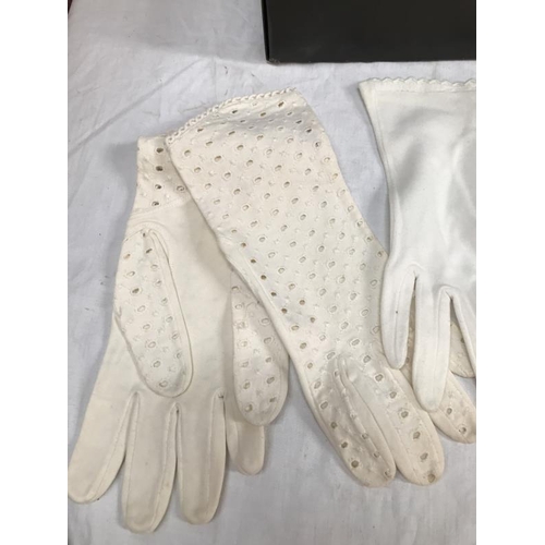 683 - Two evening gloves and 3 x decorative tissue box covers