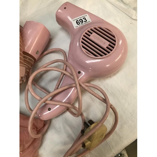 693 - Pifco Pink hair dryer with attachments A/F