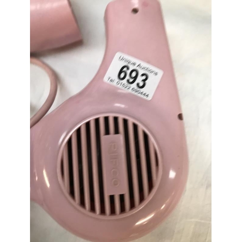 693 - Pifco Pink hair dryer with attachments A/F