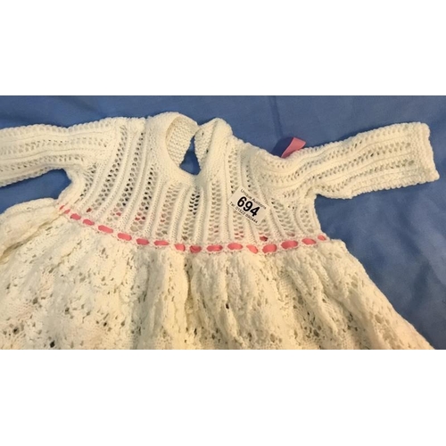 694 - Hand Knitted Christening gown & blanket. Slight yellowing in places