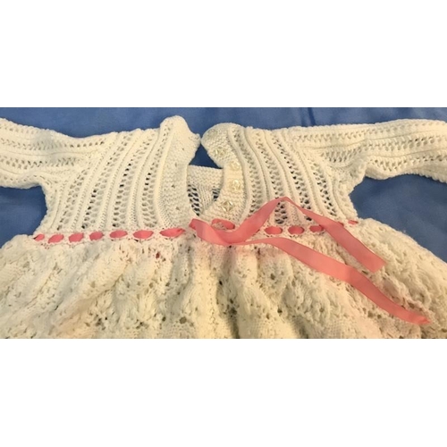 694 - Hand Knitted Christening gown & blanket. Slight yellowing in places