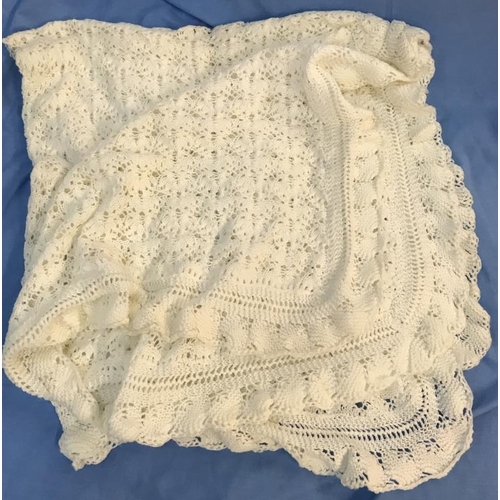 694 - Hand Knitted Christening gown & blanket. Slight yellowing in places