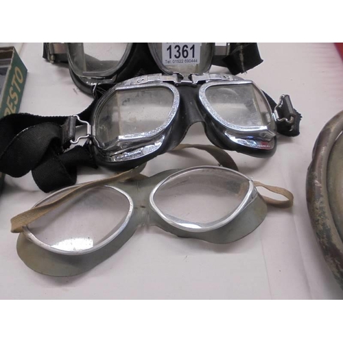 1361 - Four pairs of vintage motorcycle goggles (the grey pair a/f rubber perished) others good.