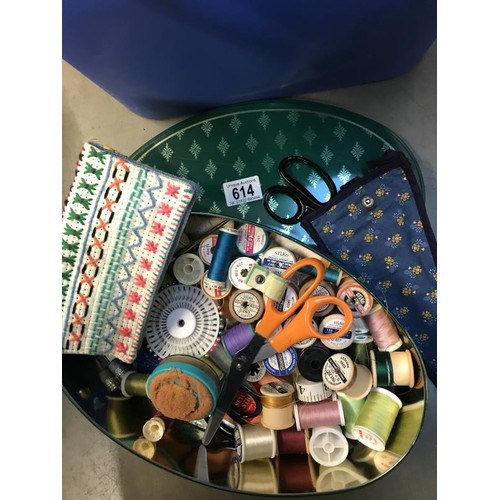 614 - Quantity of sewing items, fabric and yarn