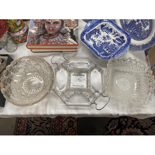 181 - A 1930's glass hors d'oeuvres dish in chrome frame & 2 bowls COLLECT ONLY