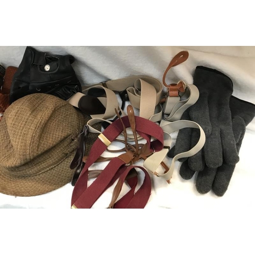 726 - Mixed box of hats, gloves, ties braces