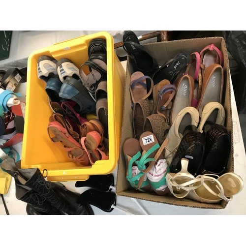 728 - Quantity of shoes. Various sizes (2 boxes). Including Clarks, Jenny by Ara & Jana, Pavers etc