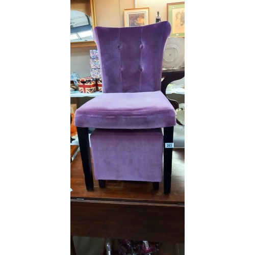 263 - A lilac Draylon bedroom chair with matching stool COLLECT ONLY