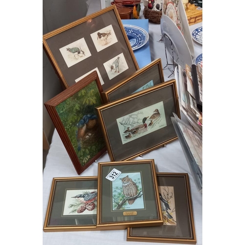 312 - 7 Small framed & Glazed pictures of birds (5 of which are Cashs woven pictures)