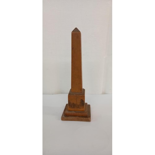 1141 - A Mauchlin ware obelisk thermometer with four scenes of Bath.