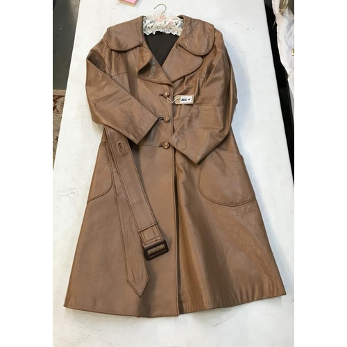 600H - Long Leather Coat with attachable / removeable belt