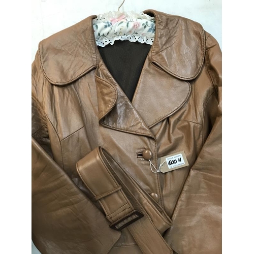 600H - Long Leather Coat with attachable / removeable belt