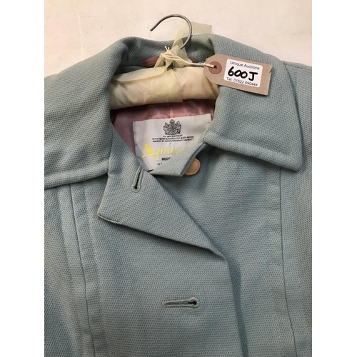 600J - Vintage Style Long Teal pure wool coat. Age related wear and damage. Collect only