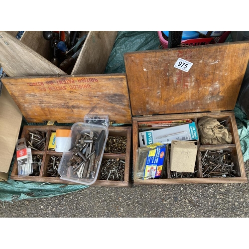 975 - 2 Wooden boxes of fastenings