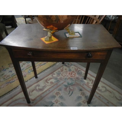 1573 - An Edwardian mahogany side table on tapered legs and with single drawer, COLLECT ONLY.