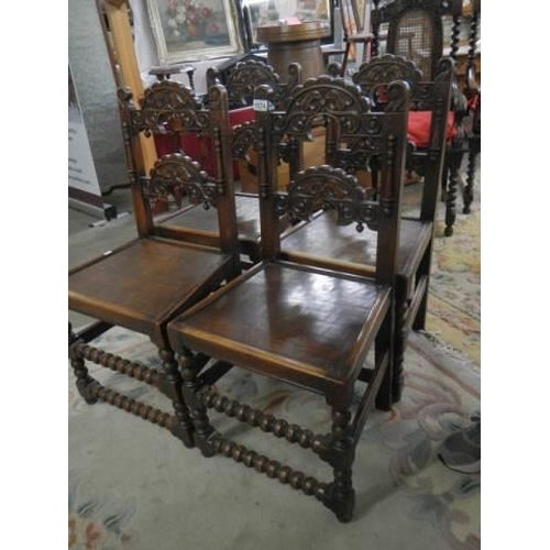 1574 - A set of four French country chairs with bobbin stretchers. COLLECT ONLY.